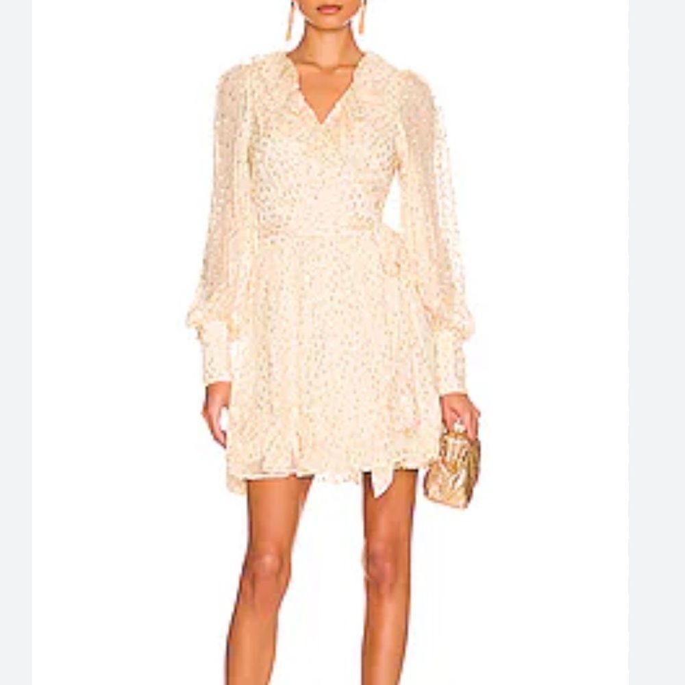 Zimmerman Long Sleeve Lurex Wrap Mini Dress